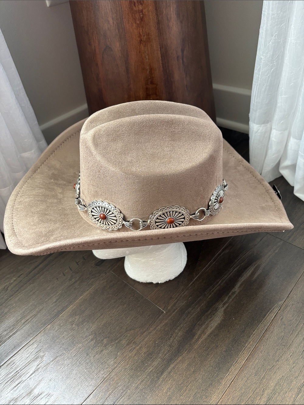 Illuma teardrop,dent,rolled brim,adjustable concho band trim,cowgirl,trendy